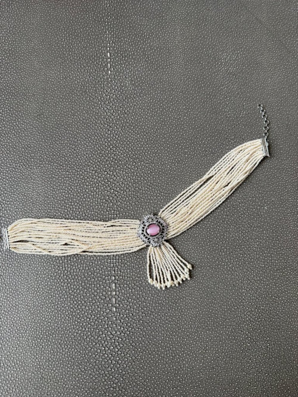Pearl Multi Strand Choker Necklace Crystal Pink Stone Pendant